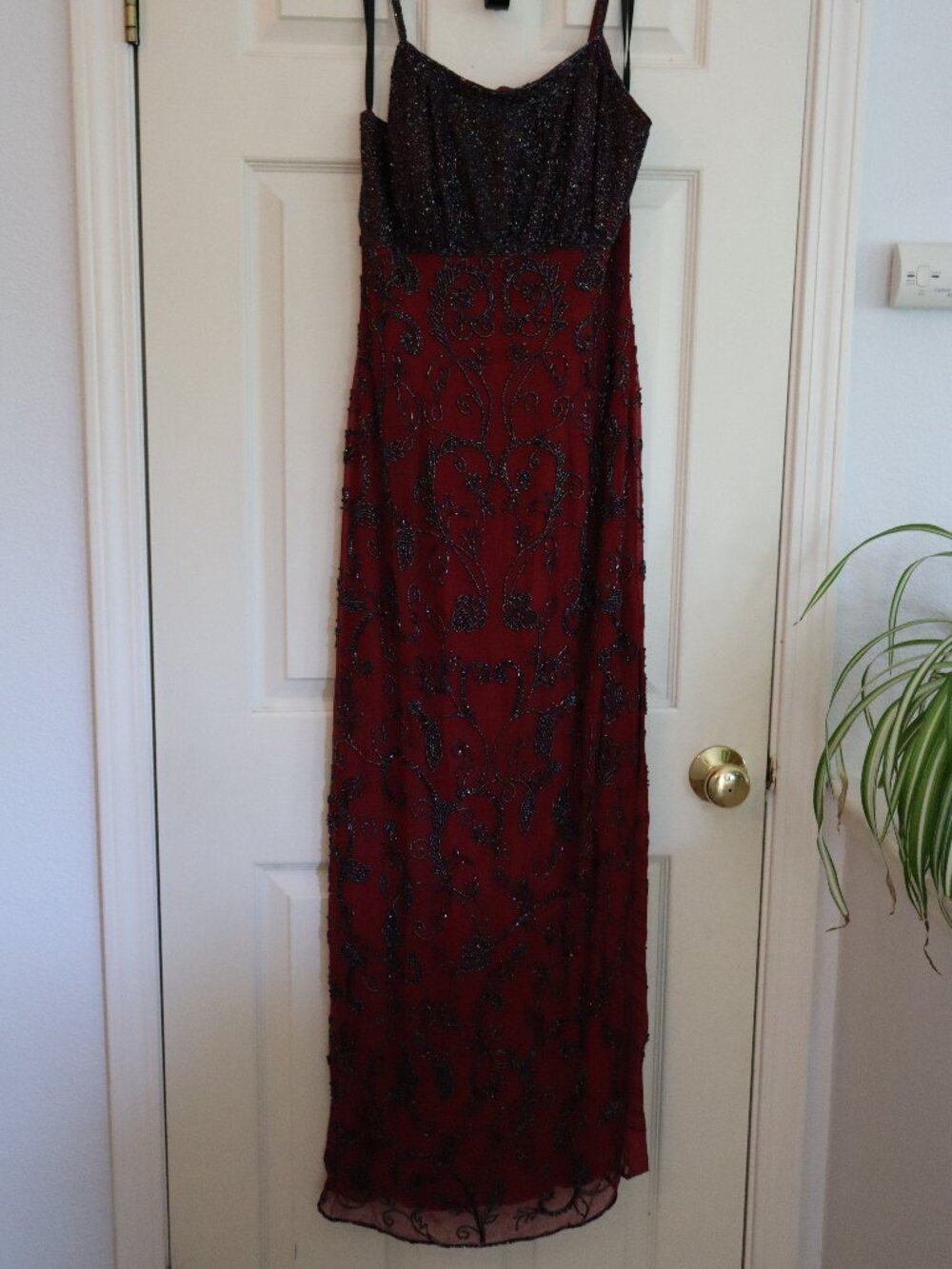 Dark maroon vintage beaded dress 90's Y2K Prom Spaghetti strap Sean Collection